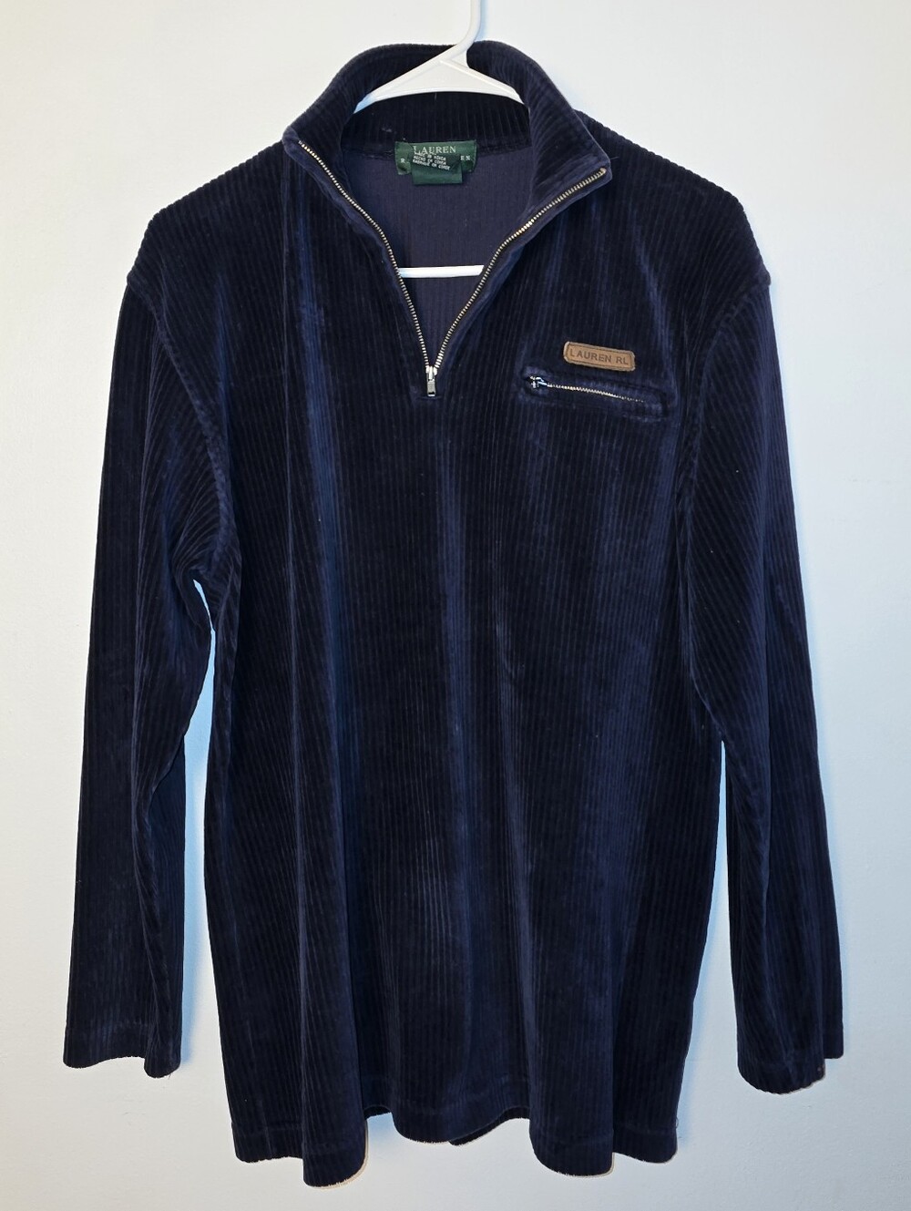 Ralph Lauren Navy Corduroy/Velour Half-Zip Pullover